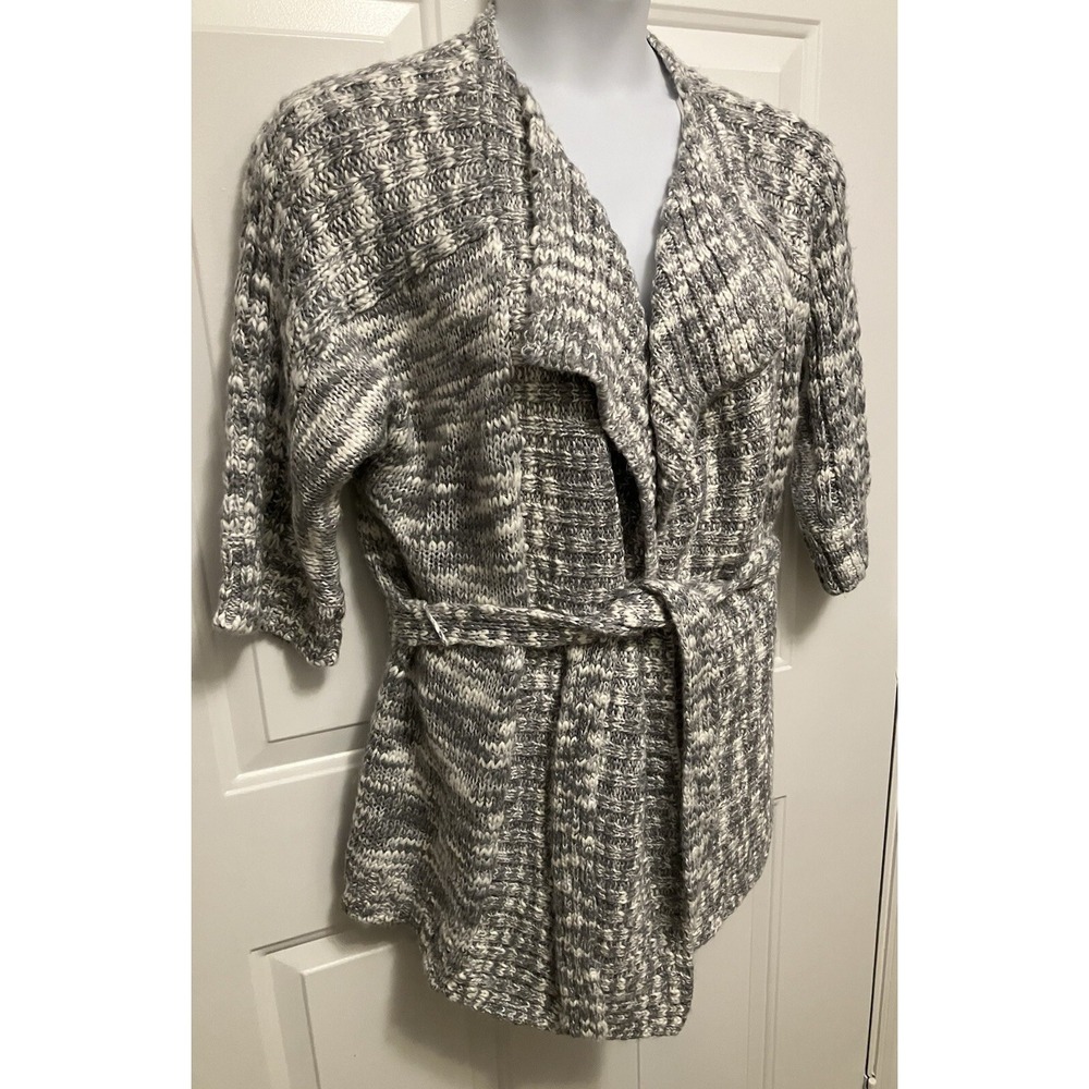 New Jones New York Sz Large Chunky Knit Cardigan Sweater Womens Gray Alpaca Wool - Picture 4 of 7